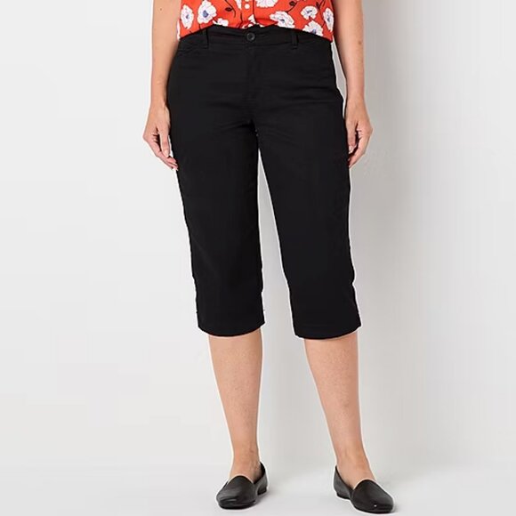 St. John's Bay Womens Tall Straight Mid Rise Capri Pant - Black Sz 14T 925062 - Picture 1 of 6